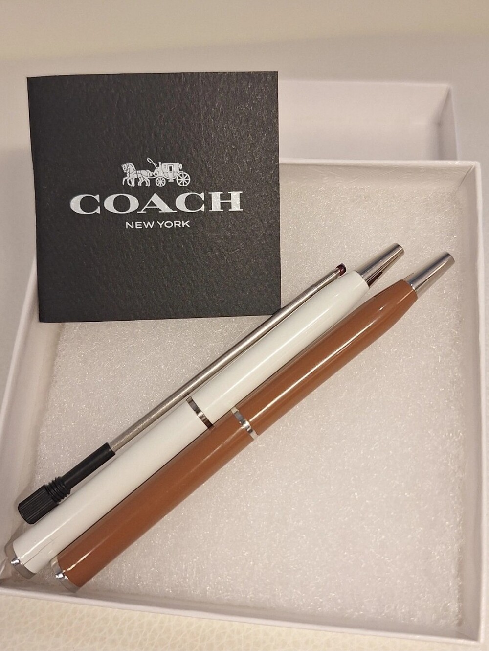 Coach Brown & White Mini Ballpoint Pen And Refill Set